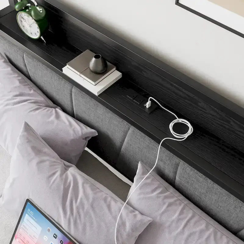 Queen Platform Bed with Storage Headboard & USB Ports
