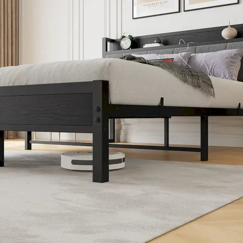 Queen Platform Bed with Storage Headboard & USB Ports