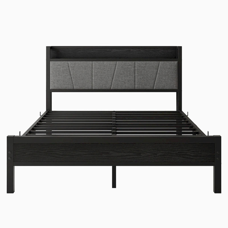 Queen Platform Bed with Storage Headboard & USB Ports