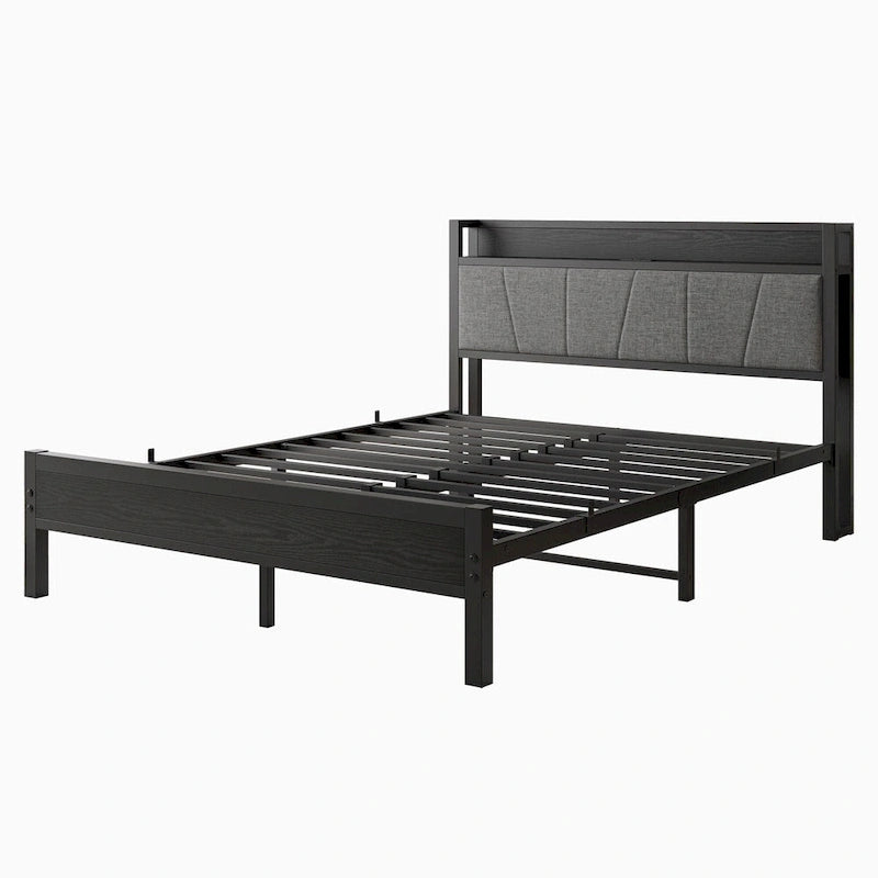 Queen Platform Bed with Storage Headboard & USB Ports