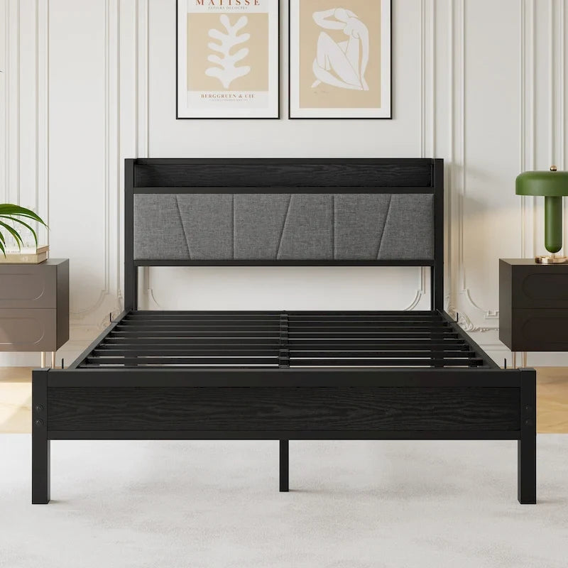 Queen Platform Bed with Storage Headboard & USB Ports