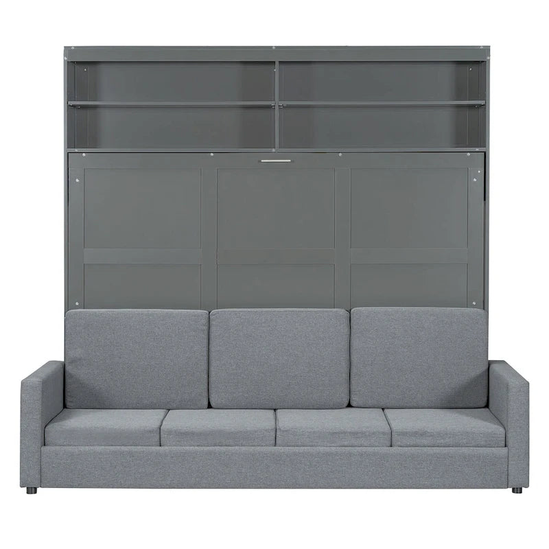 Queen Convertible Murphy Bed with Sofa, 2-in-1 Design, Storage & Dual-Piston Mechanism