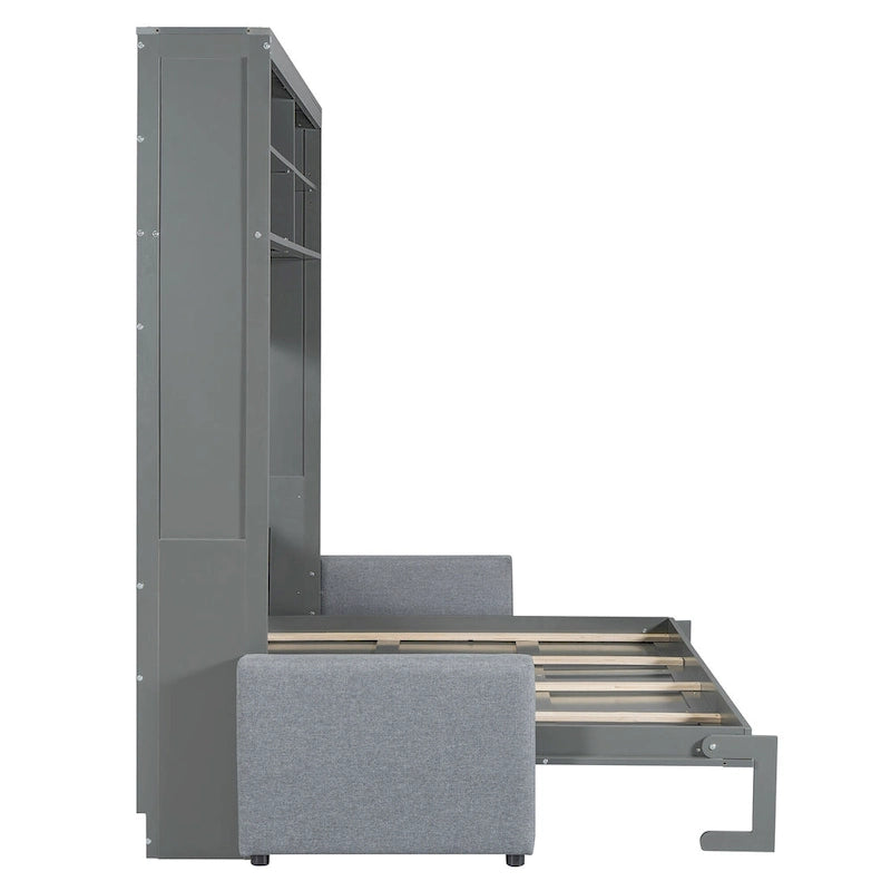 Queen Convertible Murphy Bed with Sofa, 2-in-1 Design, Storage & Dual-Piston Mechanism