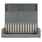 Queen Convertible Murphy Bed with Sofa, 2-in-1 Design, Storage & Dual-Piston Mechanism