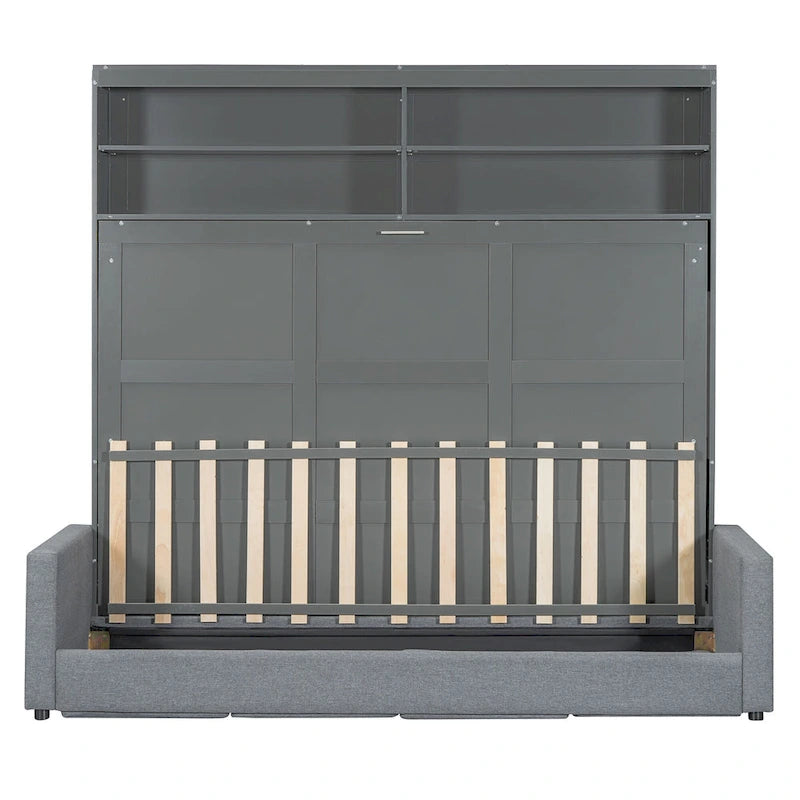 Queen Convertible Murphy Bed with Sofa, 2-in-1 Design, Storage & Dual-Piston Mechanism