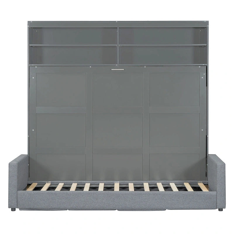 Queen Convertible Murphy Bed with Sofa, 2-in-1 Design, Storage & Dual-Piston Mechanism