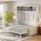 Queen Convertible Murphy Bed with Sofa, 2-in-1 Design, Storage & Dual-Piston Mechanism