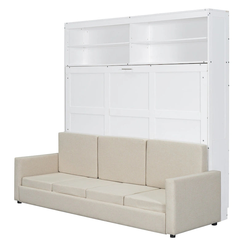 Queen Convertible Murphy Bed with Sofa, 2-in-1 Design, Storage & Dual-Piston Mechanism