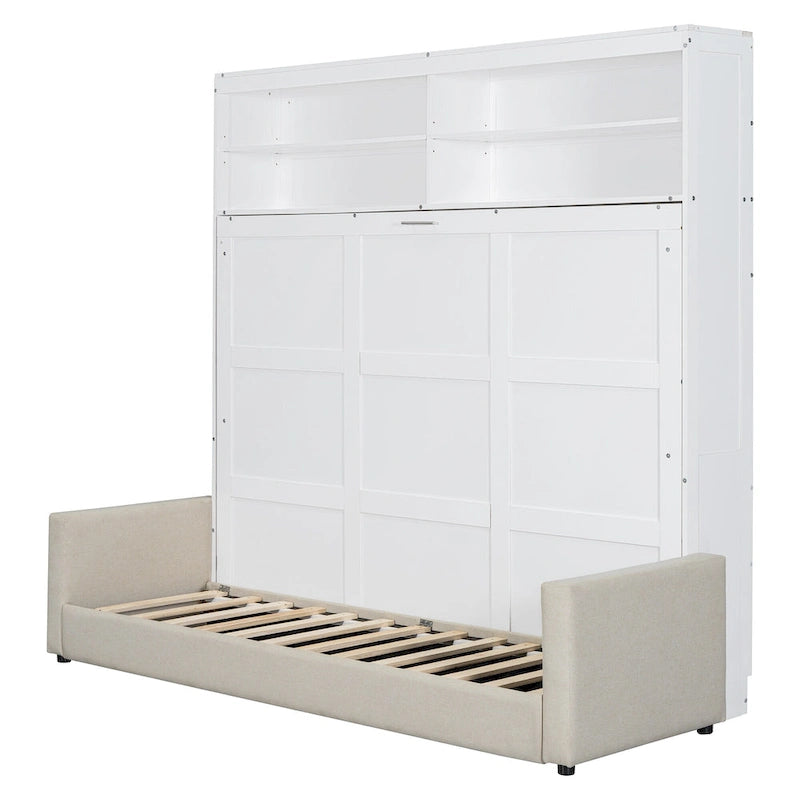 Queen Convertible Murphy Bed with Sofa, 2-in-1 Design, Storage & Dual-Piston Mechanism