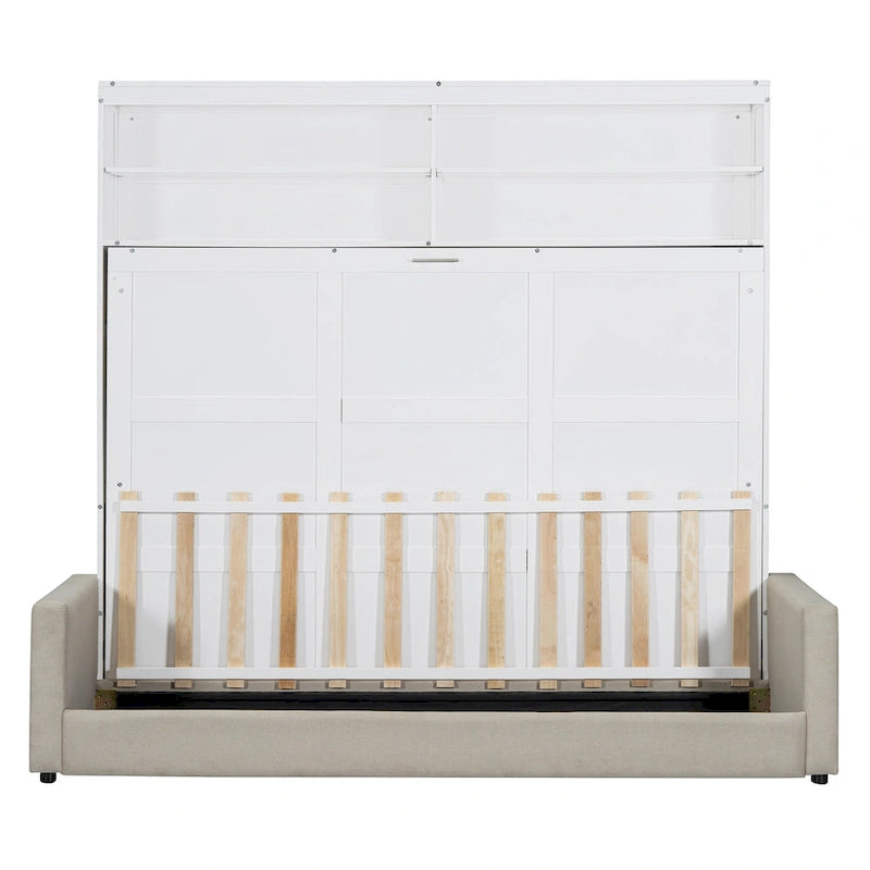 Queen Convertible Murphy Bed with Sofa, 2-in-1 Design, Storage & Dual-Piston Mechanism