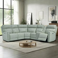 104 W Genuine Leather Power Recliner Sectional Sofa with Zero Gravity, Ajustable Headrest, USB Ports & Console