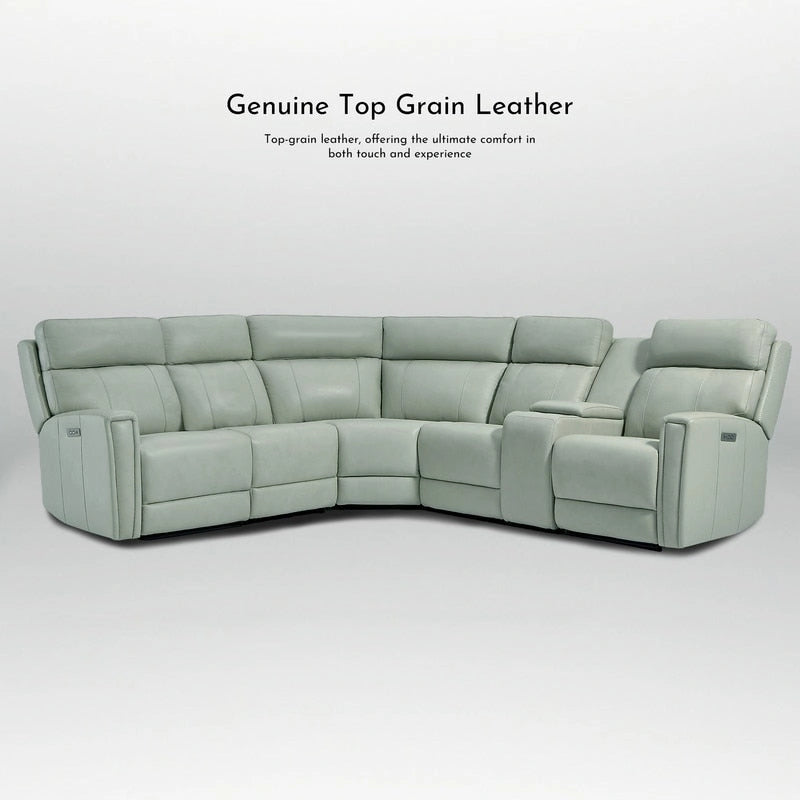 104 W Genuine Leather Power Recliner Sectional Sofa with Zero Gravity, Ajustable Headrest, USB Ports & Console