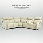104 W Genuine Leather Power Recliner Sectional Sofa with Zero Gravity, Ajustable Headrest, USB Ports & Console