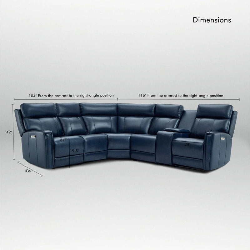 104 W Genuine Leather Power Recliner Sectional Sofa with Zero Gravity, Ajustable Headrest, USB Ports & Console