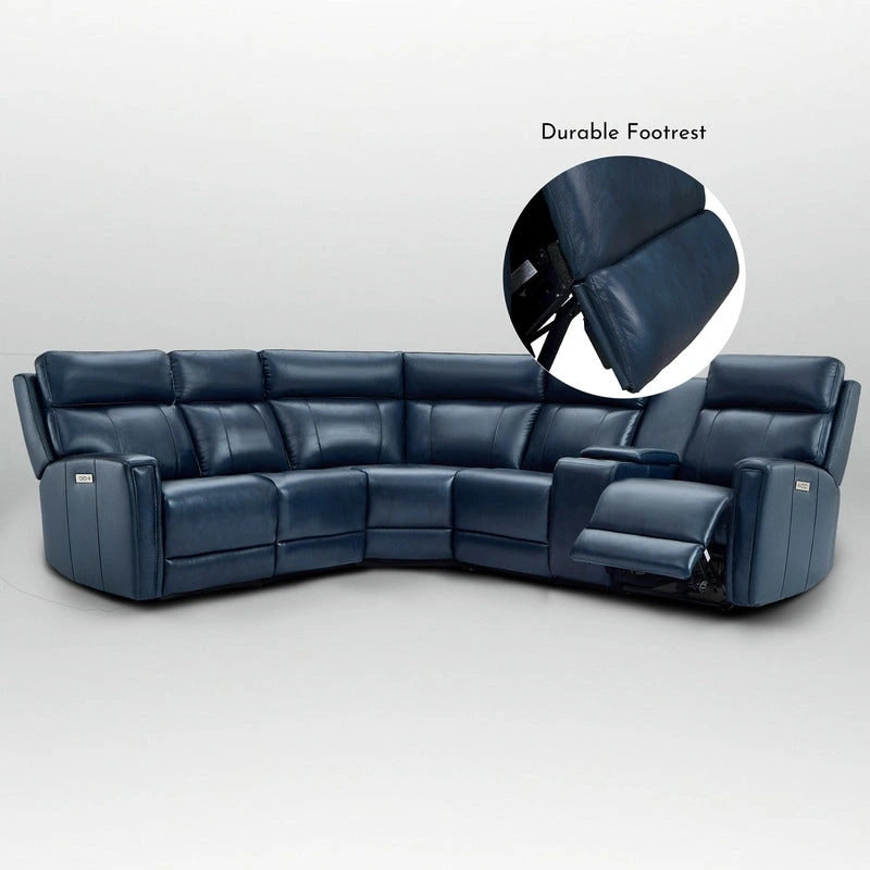 104 W Genuine Leather Power Recliner Sectional Sofa with Zero Gravity, Ajustable Headrest, USB Ports & Console