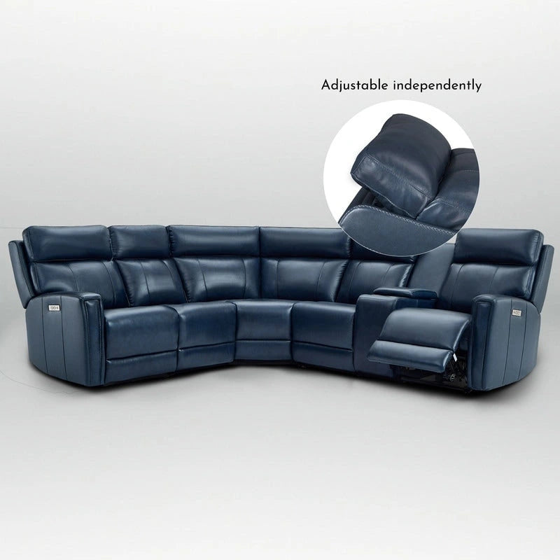 104 W Genuine Leather Power Recliner Sectional Sofa with Zero Gravity, Ajustable Headrest, USB Ports & Console
