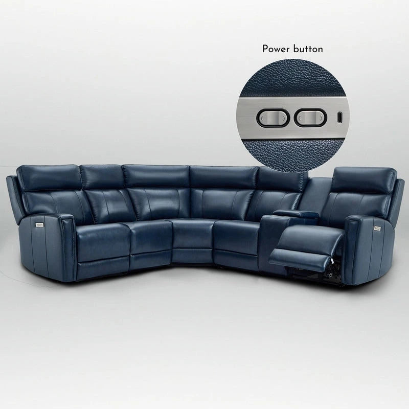 104 W Genuine Leather Power Recliner Sectional Sofa with Zero Gravity, Ajustable Headrest, USB Ports & Console