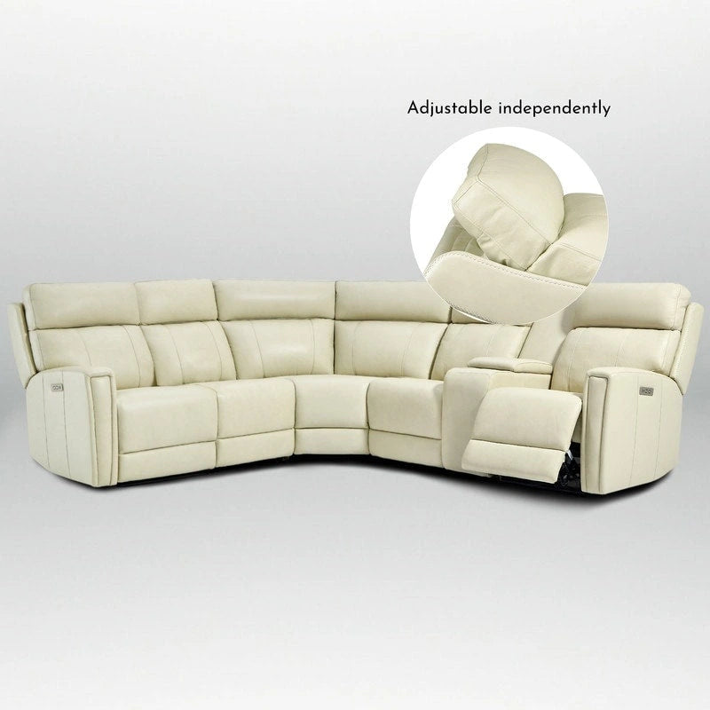 104 W Genuine Leather Power Recliner Sectional Sofa with Zero Gravity, Ajustable Headrest, USB Ports & Console