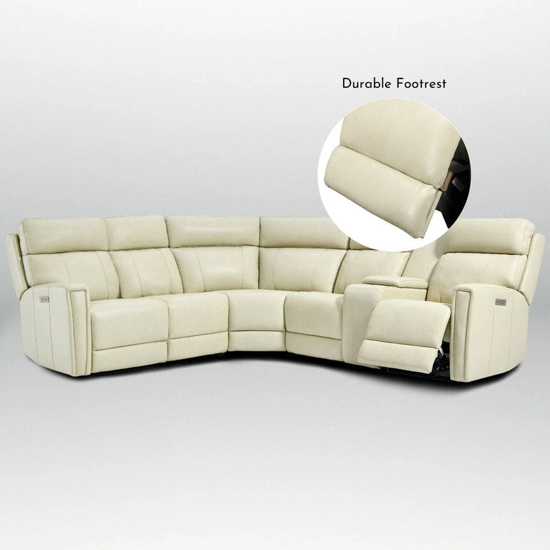 104 W Genuine Leather Power Recliner Sectional Sofa with Zero Gravity, Ajustable Headrest, USB Ports & Console