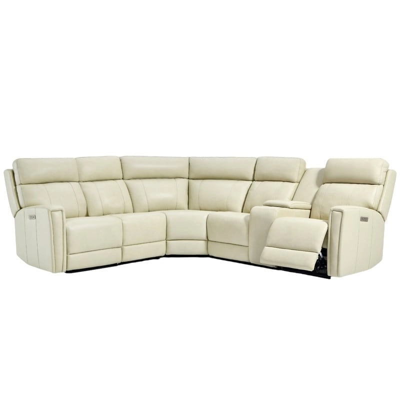 104 W Genuine Leather Power Recliner Sectional Sofa with Zero Gravity, Ajustable Headrest, USB Ports & Console