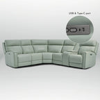 104 W Genuine Leather Power Recliner Sectional Sofa with Zero Gravity, Ajustable Headrest, USB Ports & Console