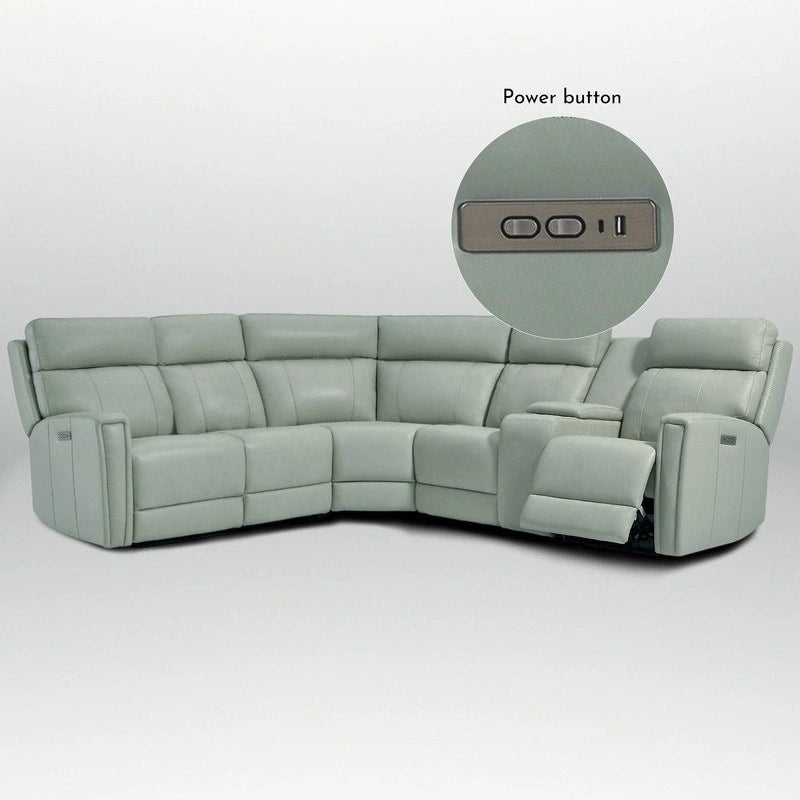 104 W Genuine Leather Power Recliner Sectional Sofa with Zero Gravity, Ajustable Headrest, USB Ports & Console