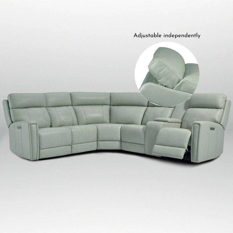 104 W Genuine Leather Power Recliner Sectional Sofa with Zero Gravity, Ajustable Headrest, USB Ports & Console