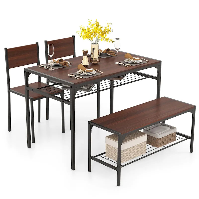 Costway Set Tavolo da Pranzo per 4 con Tavolo Rettangolare e 2 Sedie, 1