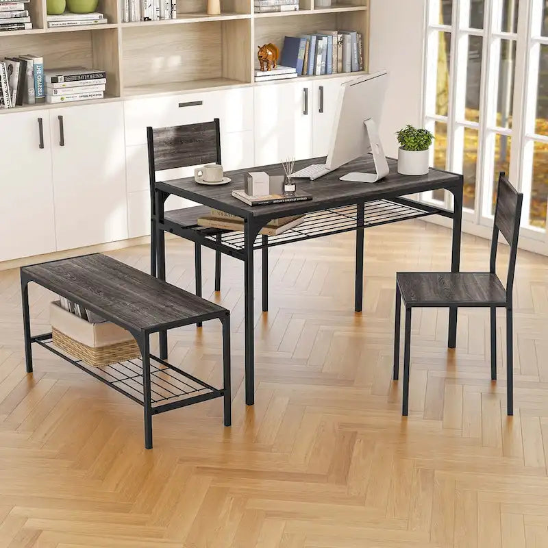 Costway Set Tavolo da Pranzo per 4 con Tavolo Rettangolare e 2 Sedie, 1