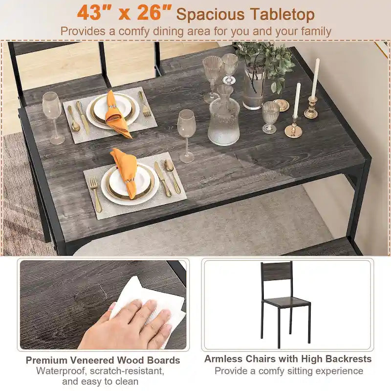 Costway Set Tavolo da Pranzo per 4 con Tavolo Rettangolare e 2 Sedie, 1