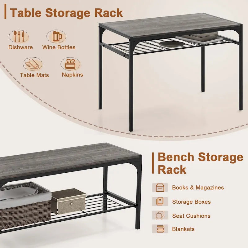 Costway Set Tavolo da Pranzo per 4 con Tavolo Rettangolare e 2 Sedie, 1