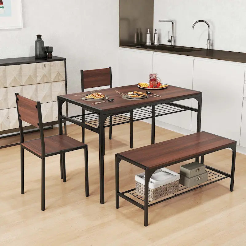 Costway Set Tavolo da Pranzo per 4 con Tavolo Rettangolare e 2 Sedie, 1