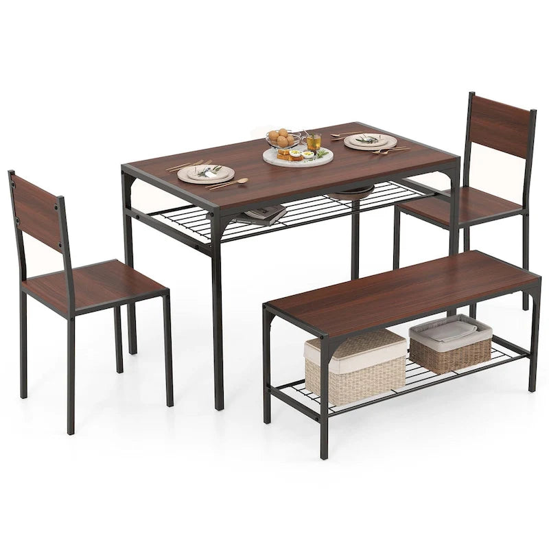 Costway Set Tavolo da Pranzo per 4 con Tavolo Rettangolare e 2 Sedie, 1