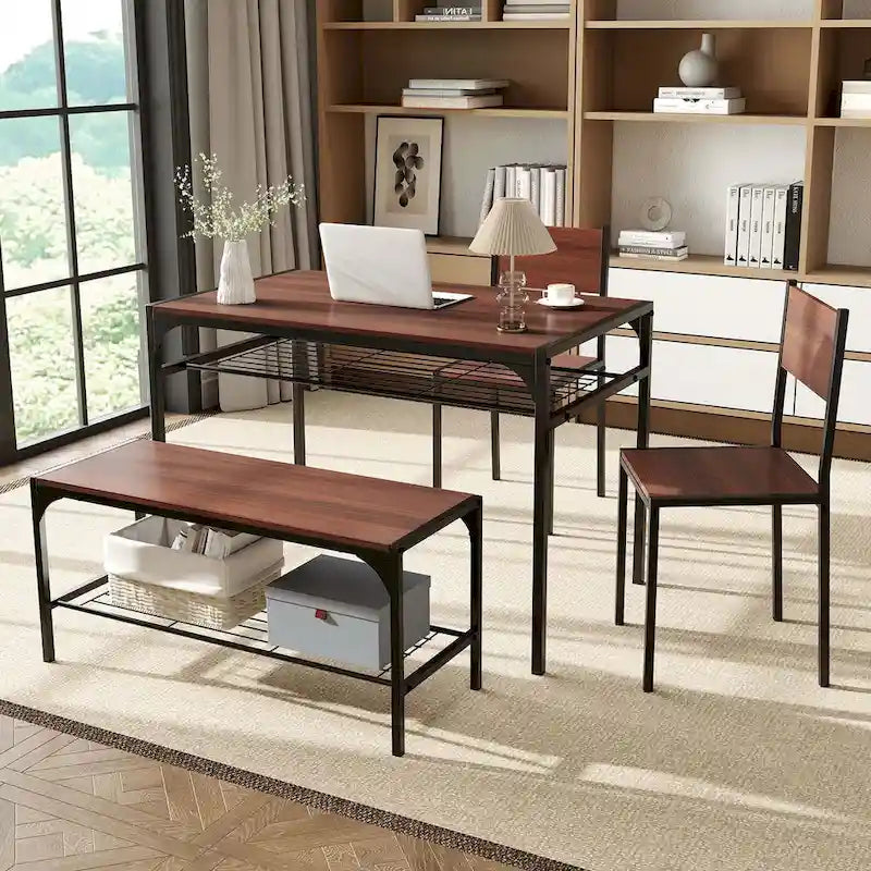 Costway Set Tavolo da Pranzo per 4 con Tavolo Rettangolare e 2 Sedie, 1