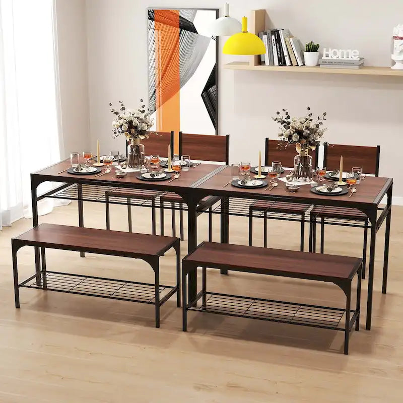 Costway Set Tavolo da Pranzo per 4 con Tavolo Rettangolare e 2 Sedie, 1