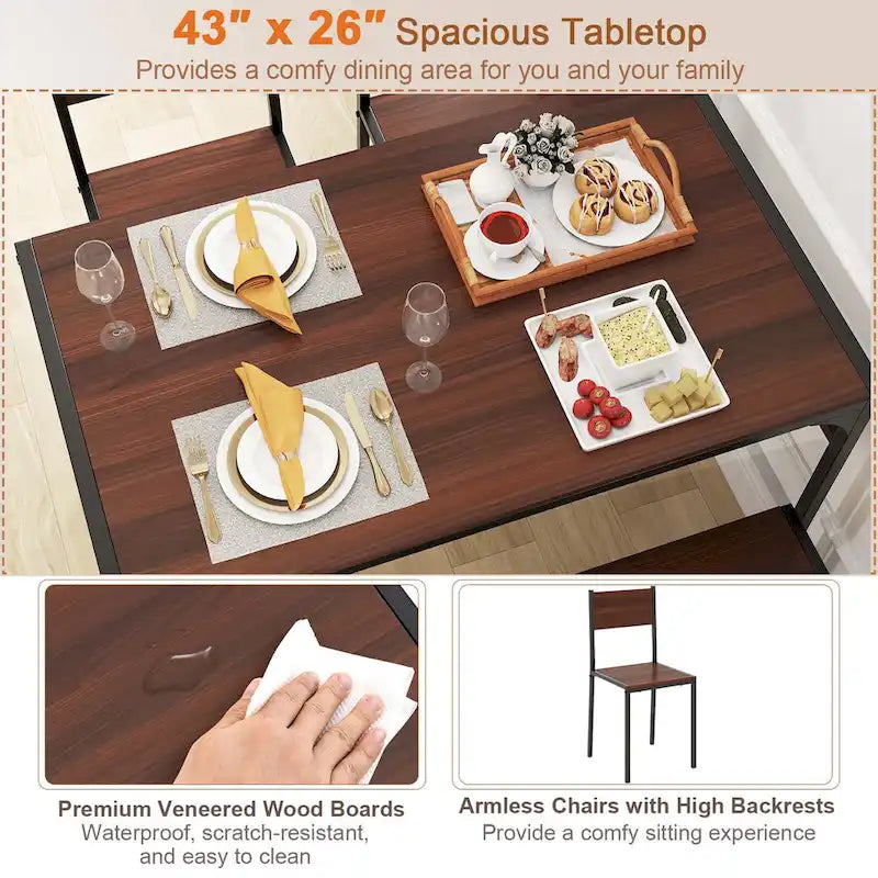 Costway Set Tavolo da Pranzo per 4 con Tavolo Rettangolare e 2 Sedie, 1