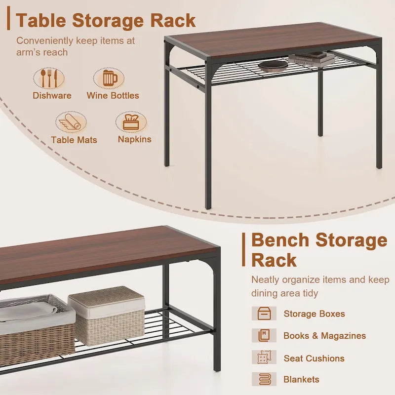 Costway Set Tavolo da Pranzo per 4 con Tavolo Rettangolare e 2 Sedie, 1