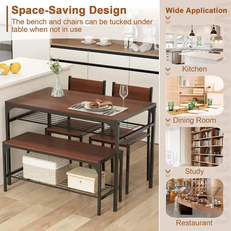 Costway Set Tavolo da Pranzo per 4 con Tavolo Rettangolare e 2 Sedie, 1