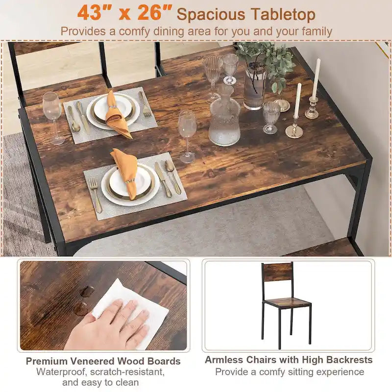 Costway Set Tavolo da Pranzo per 4 con Tavolo Rettangolare e 2 Sedie, 1