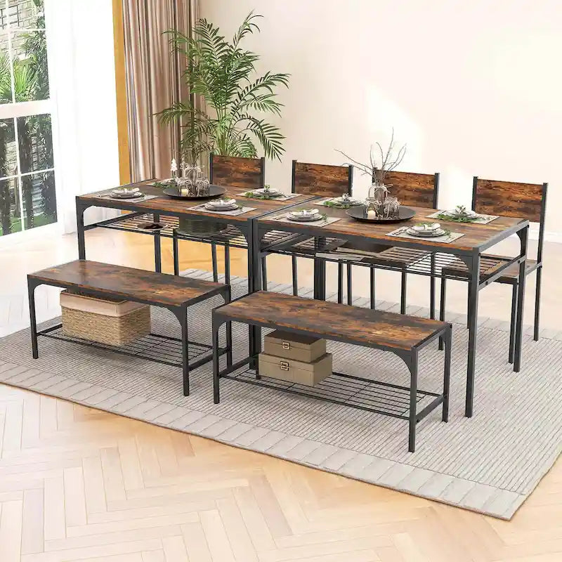 Costway Set Tavolo da Pranzo per 4 con Tavolo Rettangolare e 2 Sedie, 1