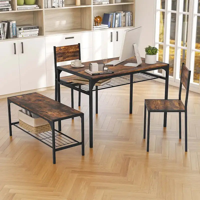 Costway Set Tavolo da Pranzo per 4 con Tavolo Rettangolare e 2 Sedie, 1
