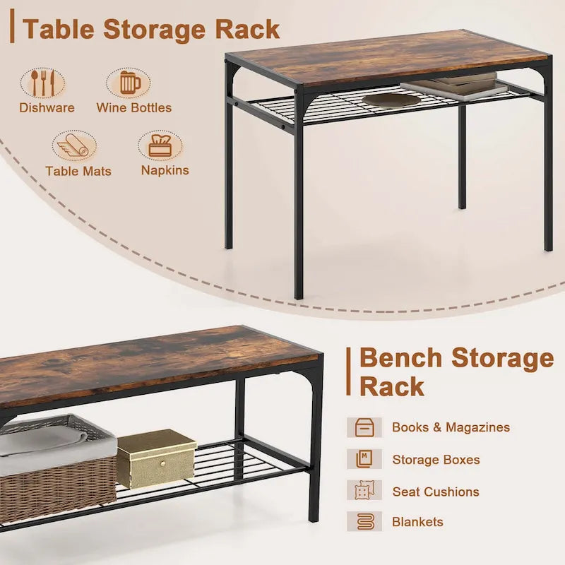 Costway Set Tavolo da Pranzo per 4 con Tavolo Rettangolare e 2 Sedie, 1