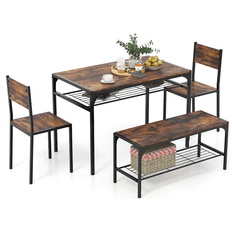 Costway Set Tavolo da Pranzo per 4 con Tavolo Rettangolare e 2 Sedie, 1