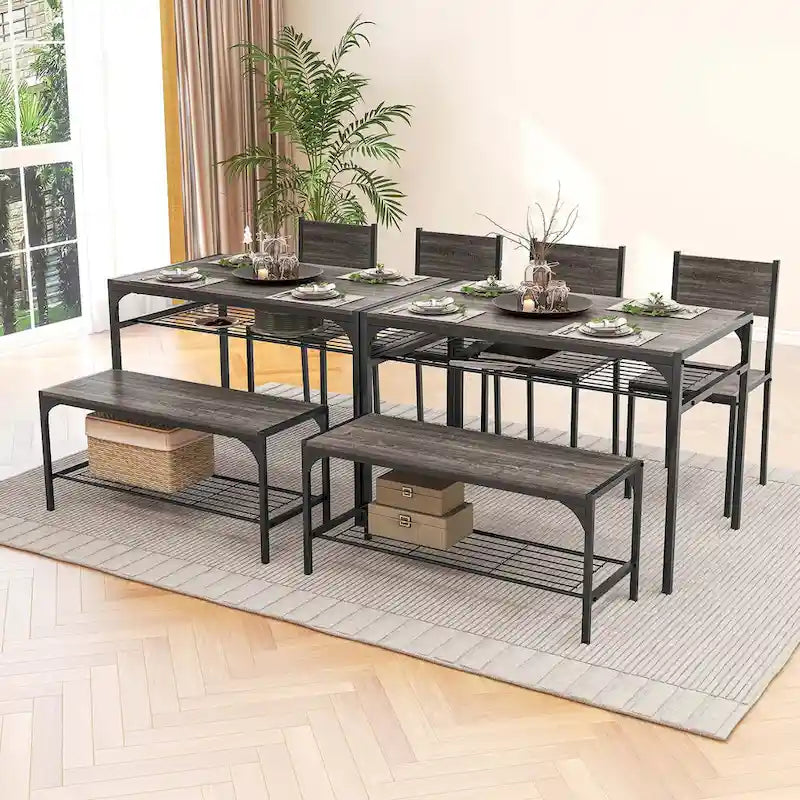 Costway Set Tavolo da Pranzo per 4 con Tavolo Rettangolare e 2 Sedie, 1