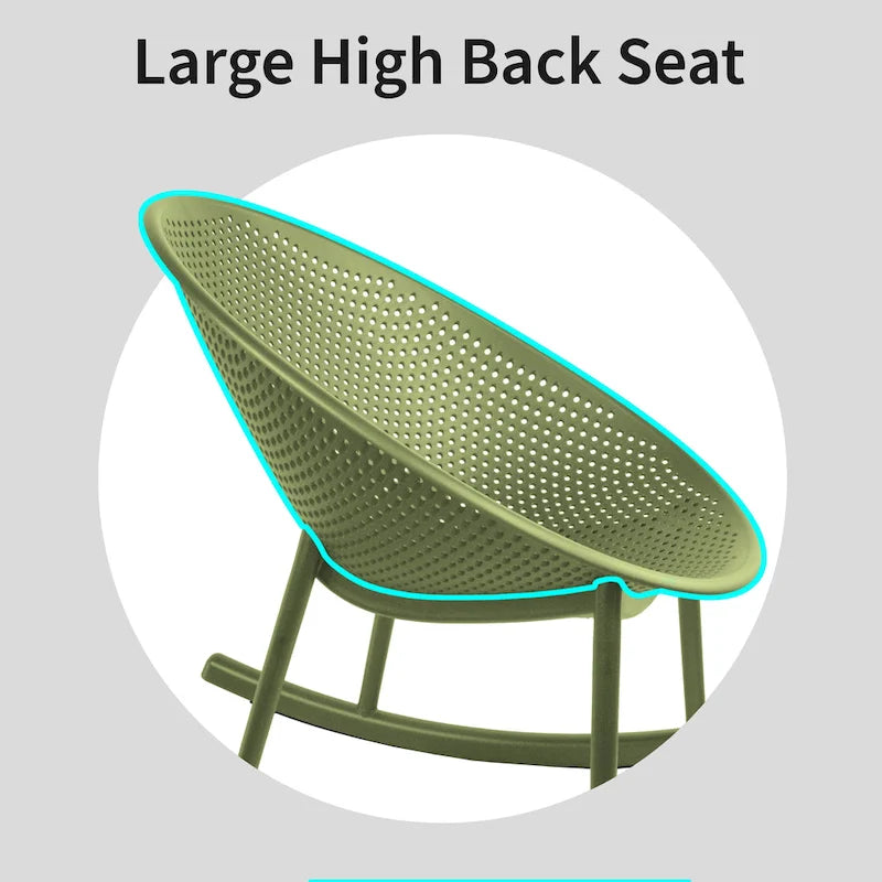 Mid-Century Modern Plastic Rocking Lounge Chair Plastic Legs with Breathable Perforated Egg Shaped Seat for Indoor/Outdoor Use