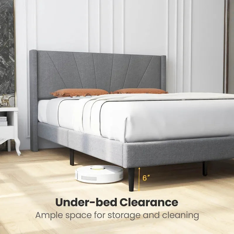 Costway Queen/Twin Bed Frame Modern Platform Bed with Linen