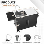 AECOJOY Outdoor Kitchen Sink with Hose Hook up, Stainless Steel Grill Prep Table Kitchen Cabinets Island