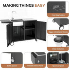 AECOJOY Outdoor Kitchen Sink with Hose Hook up, Stainless Steel Grill Prep Table Kitchen Cabinets Island