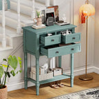 Narrow Console Table with Drawers and Bottom Shelf