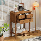 Narrow Console Table with Drawers and Bottom Shelf